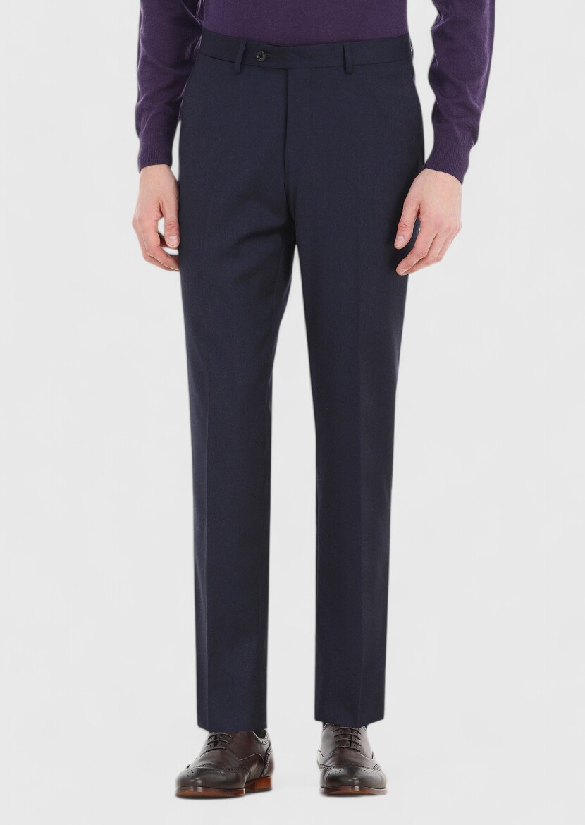 Lacivert Düz Kumaş Regular Fit Klasik %100 Yün Pantolon - 2