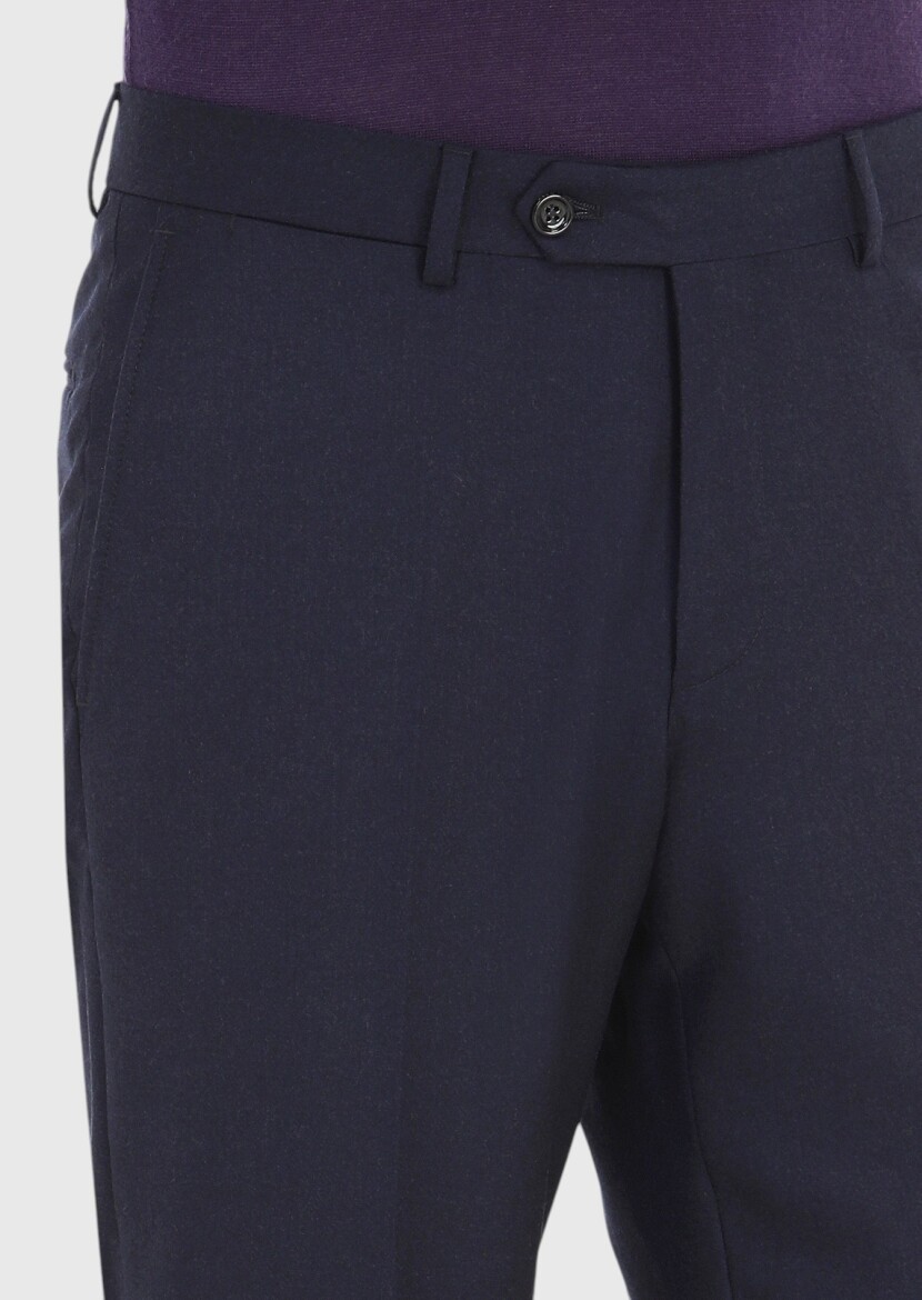 Lacivert Düz Kumaş Regular Fit Klasik %100 Yün Pantolon - 3