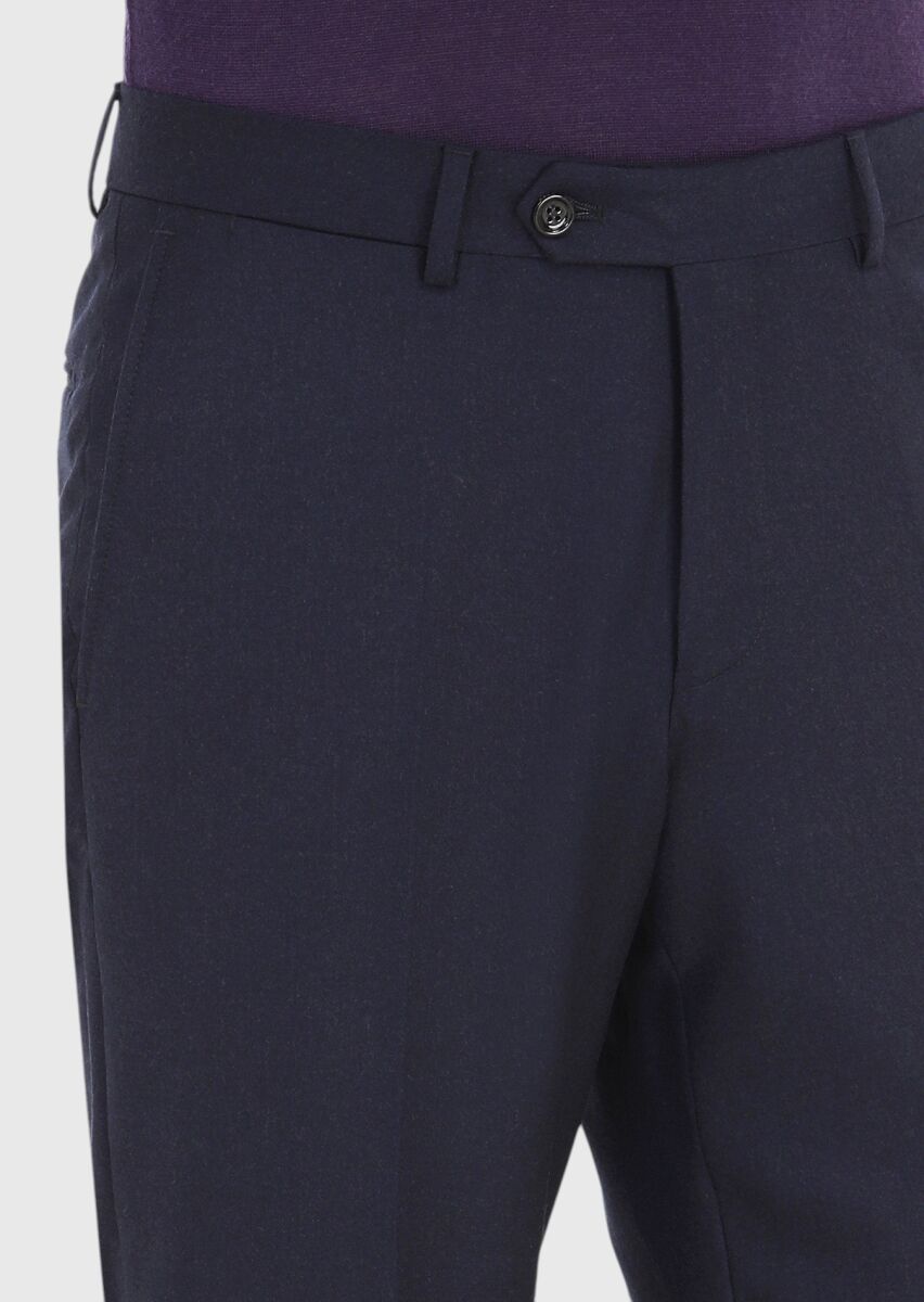 Lacivert Düz Kumaş Regular Fit Klasik %100 Yün Pantolon - 3