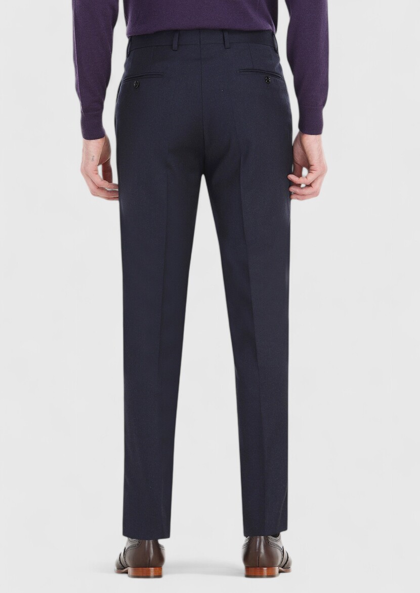 Lacivert Düz Kumaş Regular Fit Klasik %100 Yün Pantolon - 4