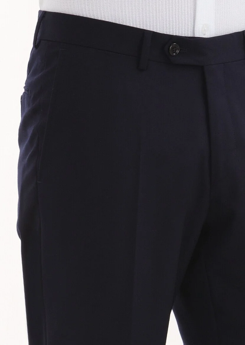 Lacivert Düz Kumaş Regular Fit Klasik %100 Yün Pantolon - 3