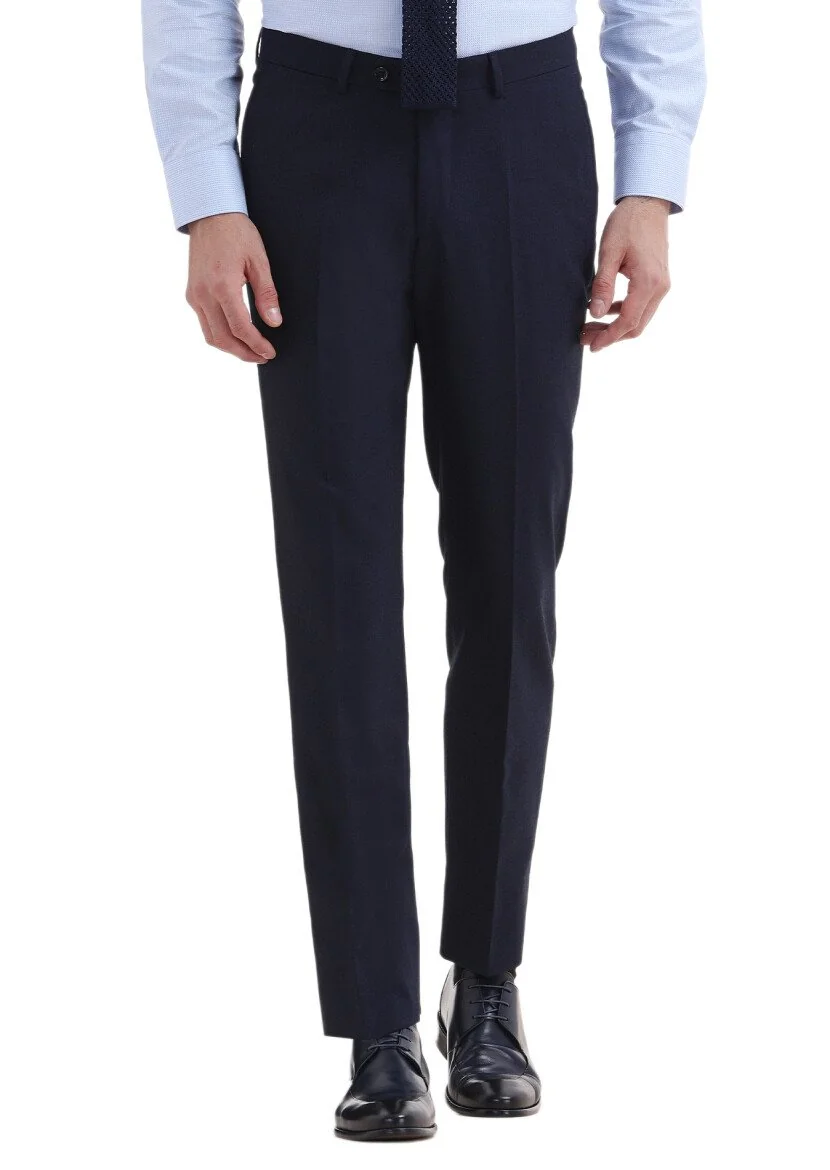 Lacivert Düz Kumaş Regular Fit Klasik Yün Karışımlı Pantolon 