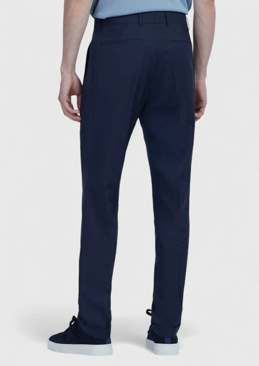 Lacivert Düz Kumaş Slim Fit Casual %100 Yün Pantolon - 6