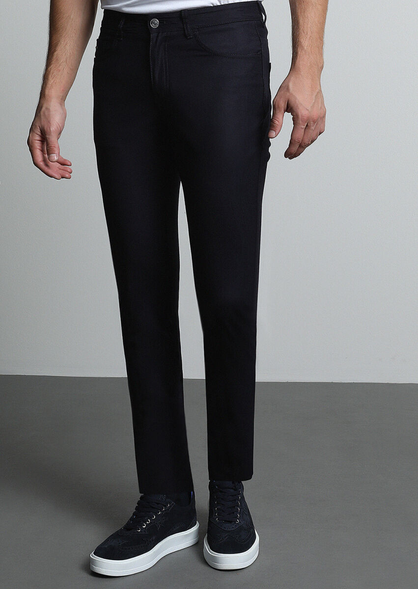 Lacivert Düz Kumaş Slim Fit Casual Yün Karışımlı Pantolon - 2