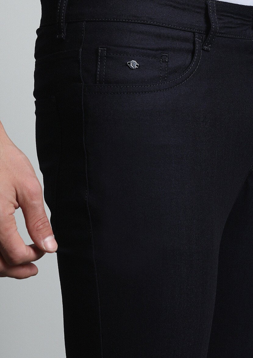 Lacivert Düz Kumaş Slim Fit Casual Yün Karışımlı Pantolon 