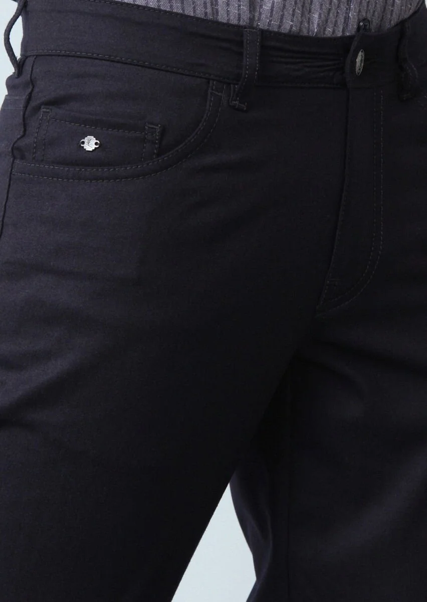 Lacivert Düz Kumaş Slim Fit Casual Yün Karışımlı Pantolon - 3