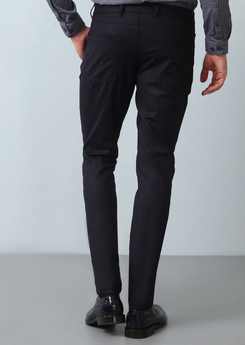 Lacivert Düz Kumaş Slim Fit Casual Yün Karışımlı Pantolon - 5