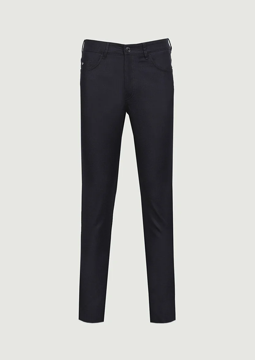 Lacivert Düz Kumaş Slim Fit Casual Yün Karışımlı Pantolon - 6