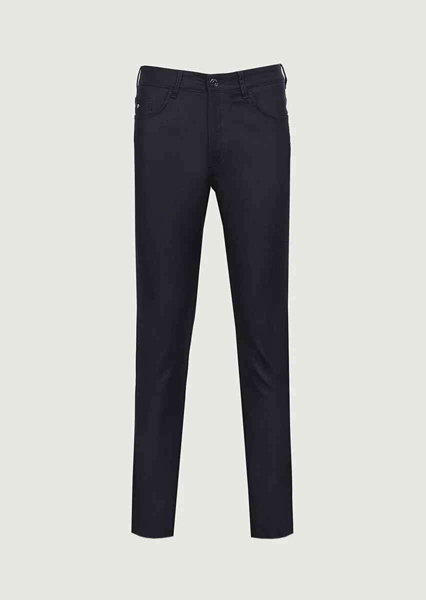 Lacivert Düz Kumaş Slim Fit Casual Yün Karışımlı Pantolon - 6