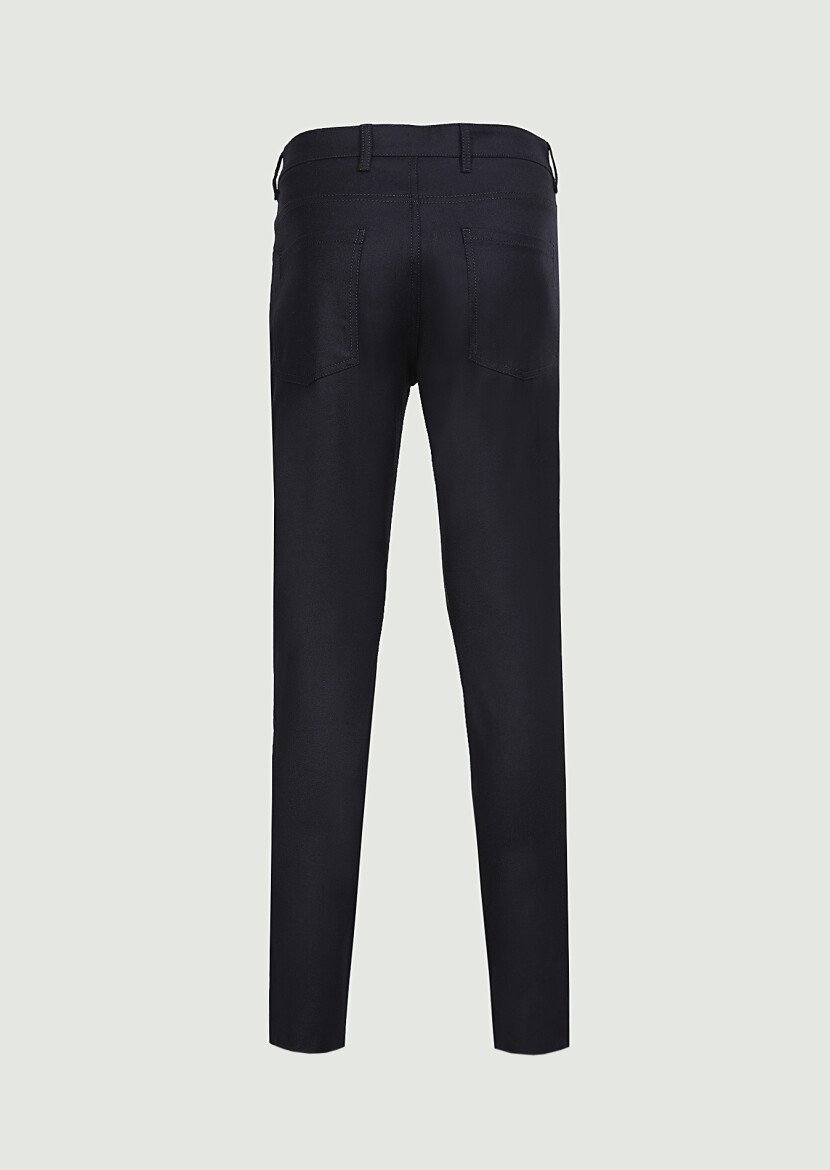 Lacivert Düz Kumaş Slim Fit Casual Yün Karışımlı Pantolon - 7