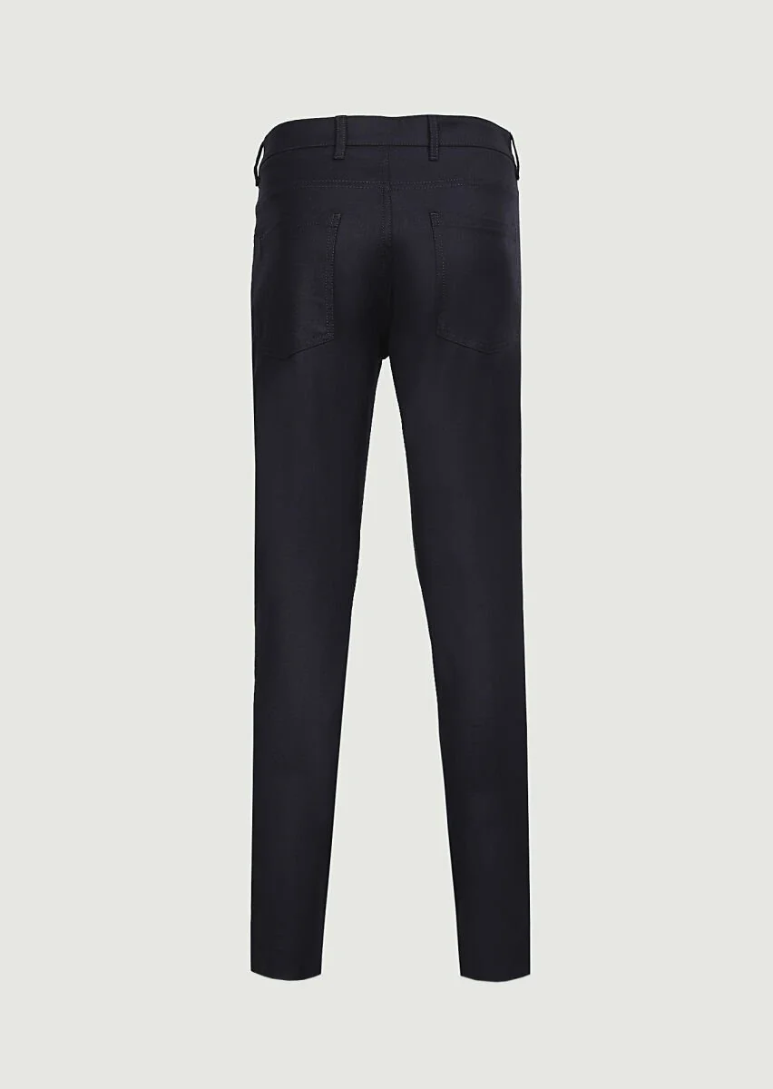 Lacivert Düz Kumaş Slim Fit Casual Yün Karışımlı Pantolon - 7