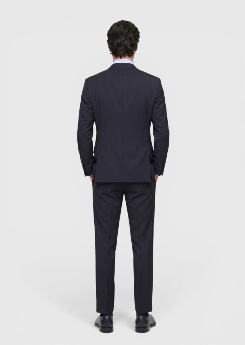 Lacivert Düz Modern Fit %100 Yün Takım Elbise - 5
