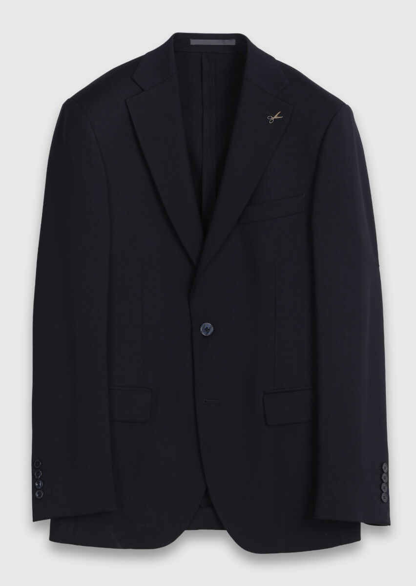 Lacivert Düz Modern Fit %100 Yün Takım Elbise - 6