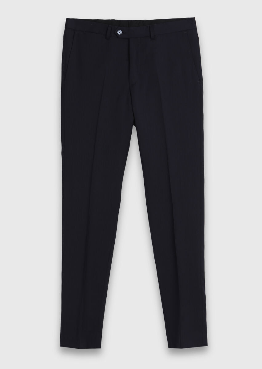 Lacivert Düz Modern Fit %100 Yün Takım Elbise - 7