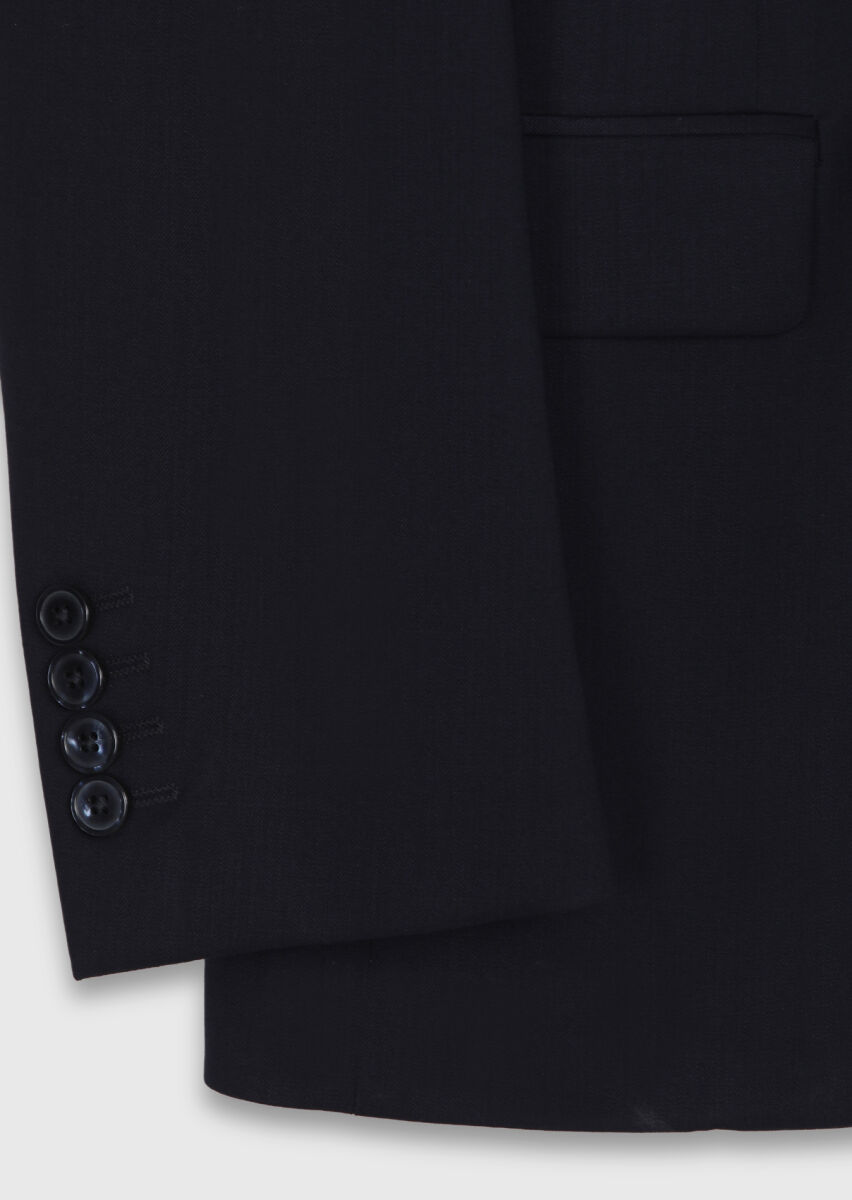 Lacivert Düz Modern Fit %100 Yün Takım Elbise - 9