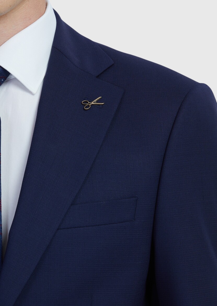 Lacivert Düz Modern Fit Yün Karışımlı Takım Elbise - 5