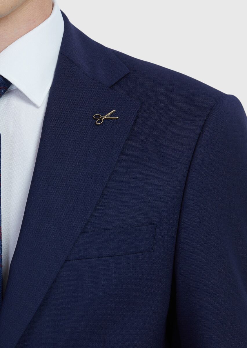 Lacivert Düz Modern Fit Yün Karışımlı Takım Elbise - 5