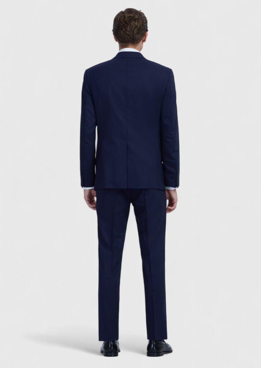 Lacivert Düz Modern Fit Yün Karışımlı Takım Elbise - 7