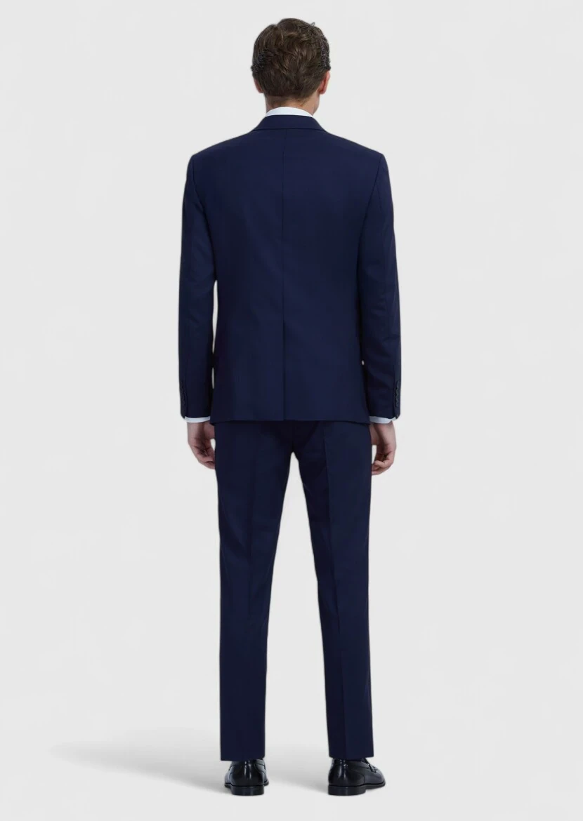 Lacivert Düz Modern Fit Yün Karışımlı Takım Elbise - 7