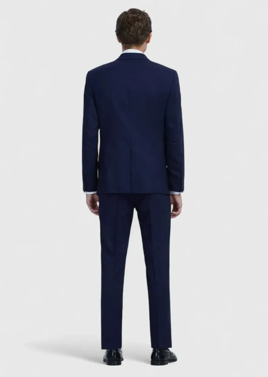 Lacivert Düz Modern Fit Yün Karışımlı Takım Elbise - 7