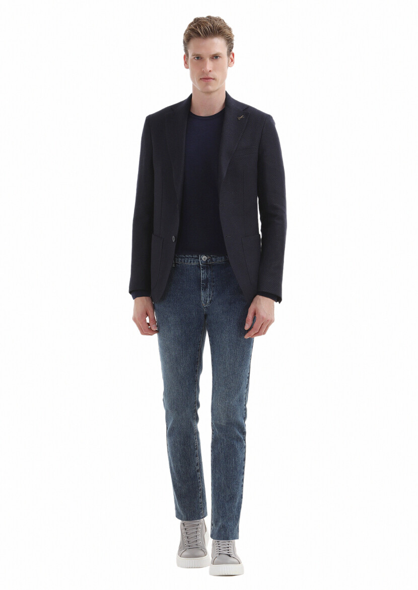 Lacivert Düz Örgü %100 Yün Triko Kazak - 3