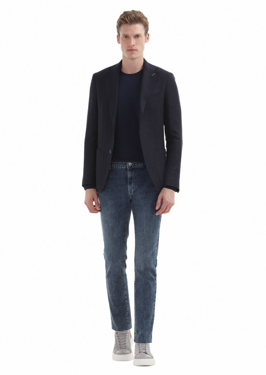 Lacivert Düz Örgü %100 Yün Triko Kazak - 3