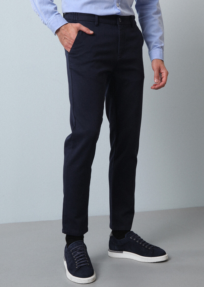 Lacivert Düz Örme Jogging Fit Casual Pamuk Karışımlı Pantolon - 2