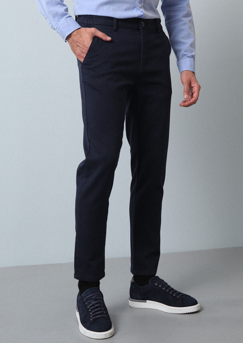 Lacivert Düz Örme Jogging Fit Casual Pamuk Karışımlı Pantolon - 2
