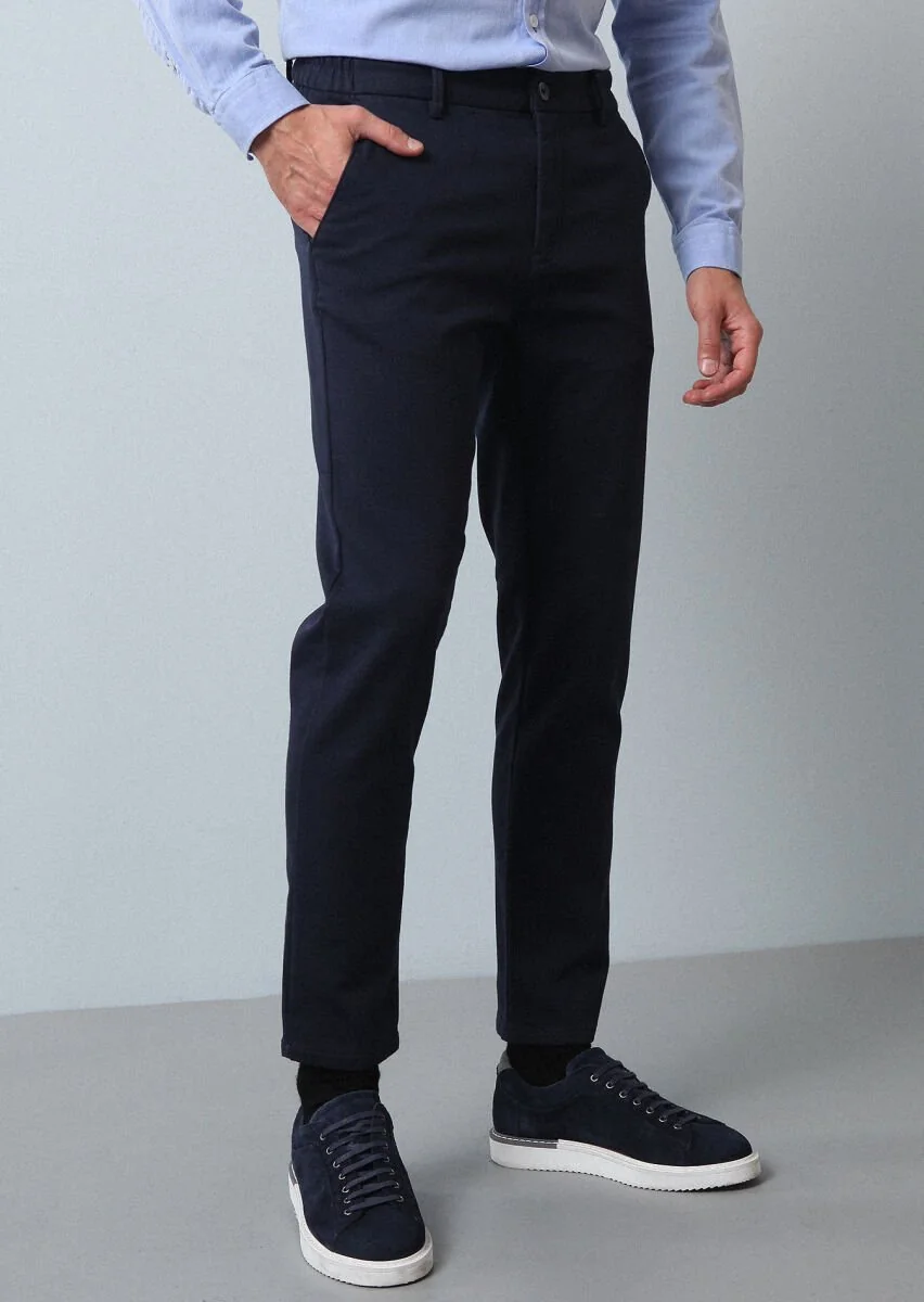 Lacivert Düz Örme Jogging Fit Casual Pamuk Karışımlı Pantolon - 2