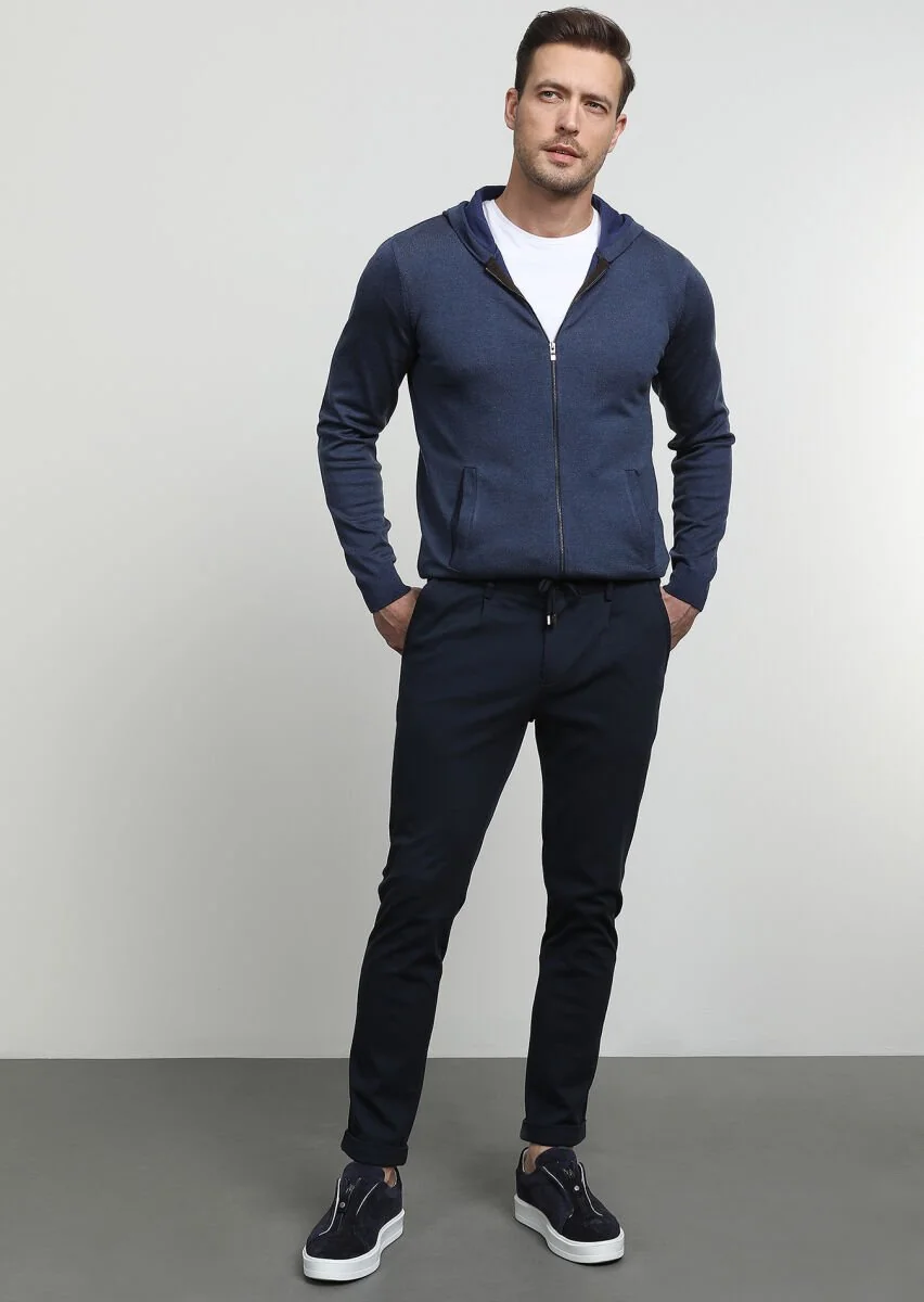 Lacivert Düz Örme Jogging Fit Casual Pamuk Karışımlı Pantolon - 1
