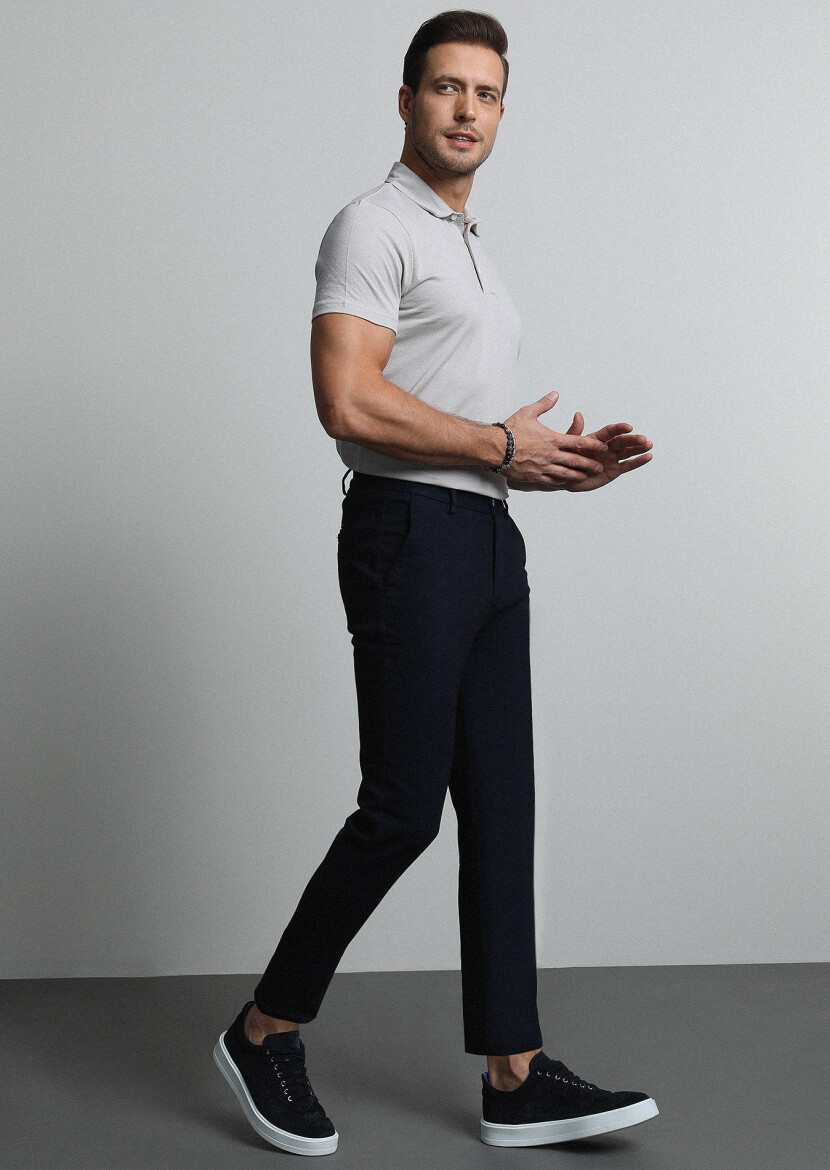 Lacivert Düz Örme Jogging Fit Casual Pamuk Karışımlı Pantolon 