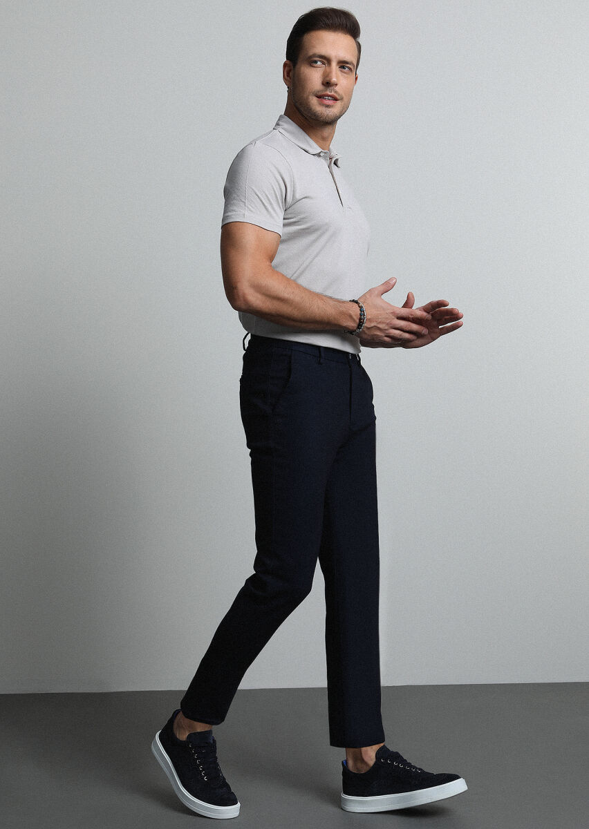 Lacivert Düz Örme Jogging Fit Casual Pamuk Karışımlı Pantolon - 2