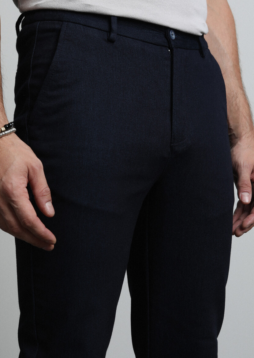 Lacivert Düz Örme Jogging Fit Casual Pamuk Karışımlı Pantolon - 3