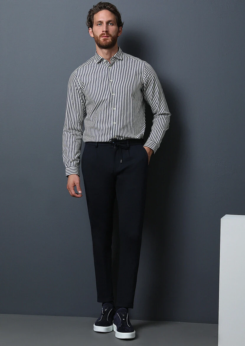 Lacivert Düz Örme Jogging Fit Casual Pantolon 