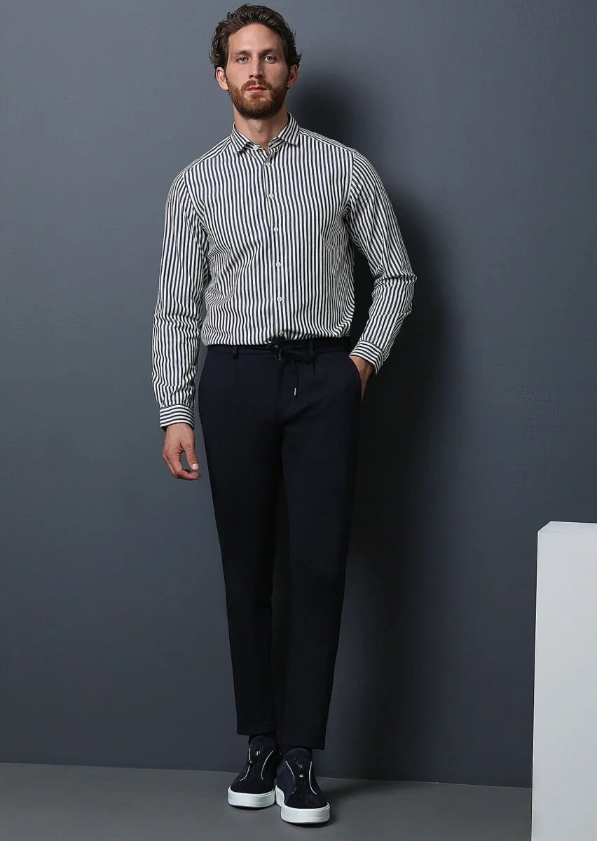 Lacivert Düz Örme Jogging Fit Casual Pantolon - 1