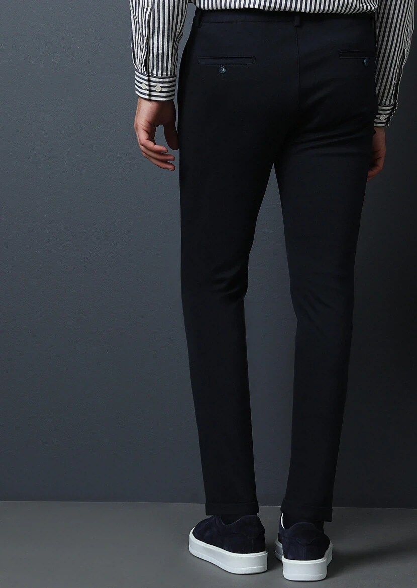 Lacivert Düz Örme Jogging Fit Casual Pantolon - 5