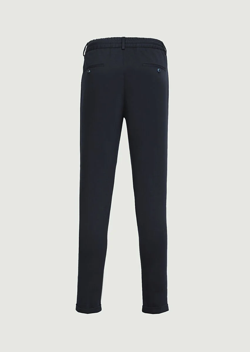 Lacivert Düz Örme Jogging Fit Casual Pantolon - 7