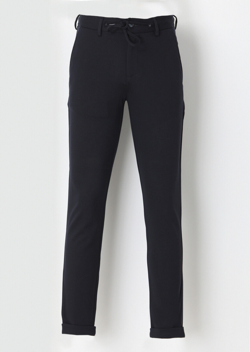Lacivert Düz Örme Jogging Fit Casual Pantolon - 1