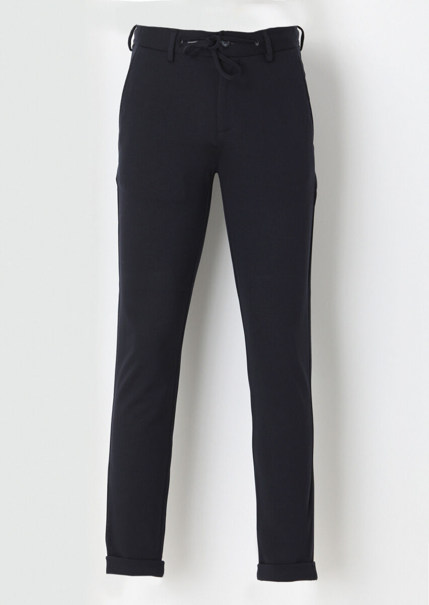 Lacivert Düz Örme Jogging Fit Casual Pantolon - 1