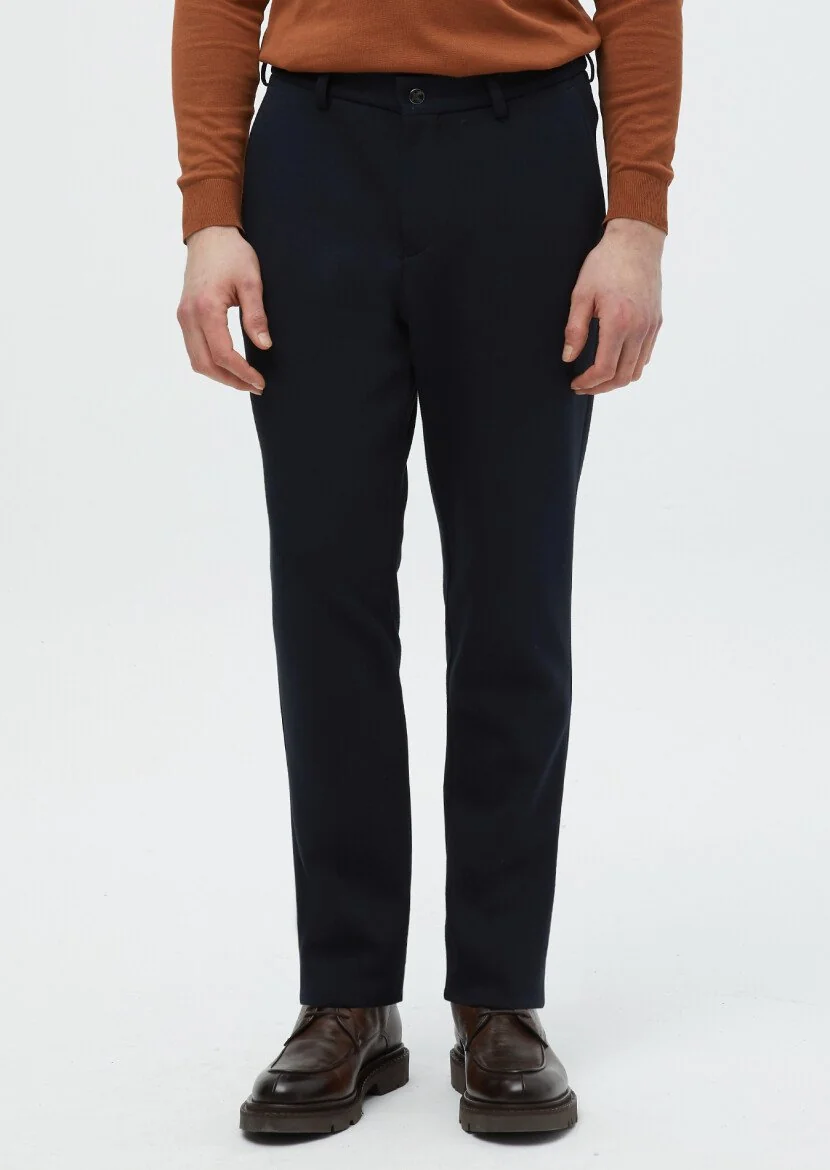 Lacivert Düz Örme Jogging Fit Casual Pantolon 