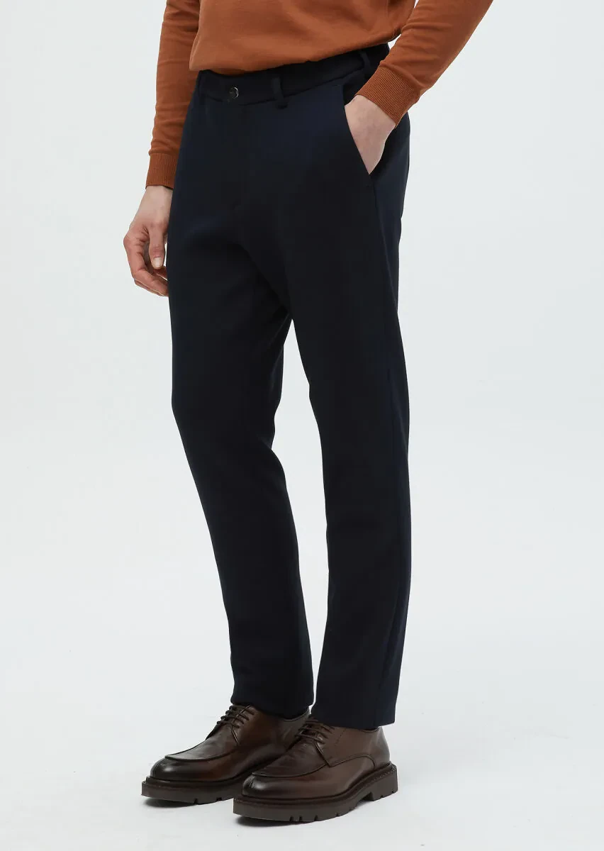 Lacivert Düz Örme Jogging Fit Casual Pantolon - 3
