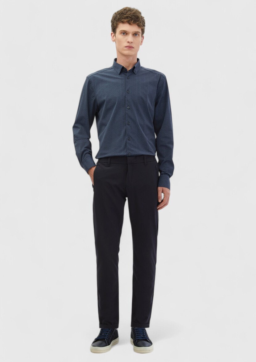 Lacivert Düz Örme Jogging Fit Casual Pantolon - 1