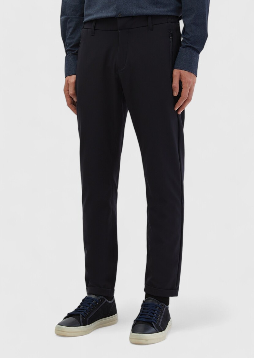 Lacivert Düz Örme Jogging Fit Casual Pantolon - 3