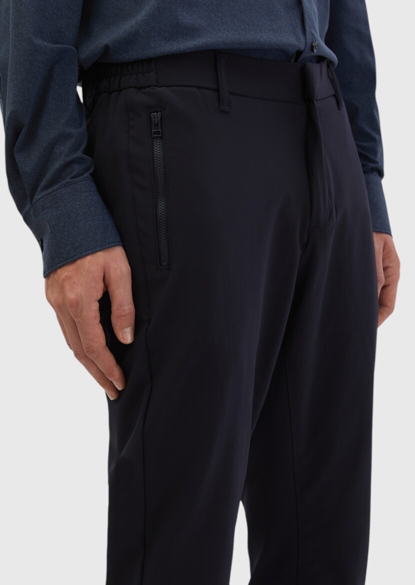 Lacivert Düz Örme Jogging Fit Casual Pantolon - 4