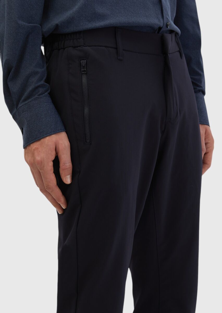 Lacivert Düz Örme Jogging Fit Casual Pantolon - 4