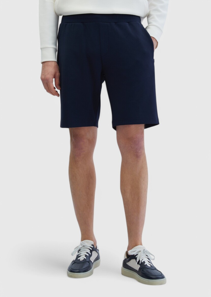 Lacivert Düz Örme Jogging Fit Spor Bermuda - RAMSEY