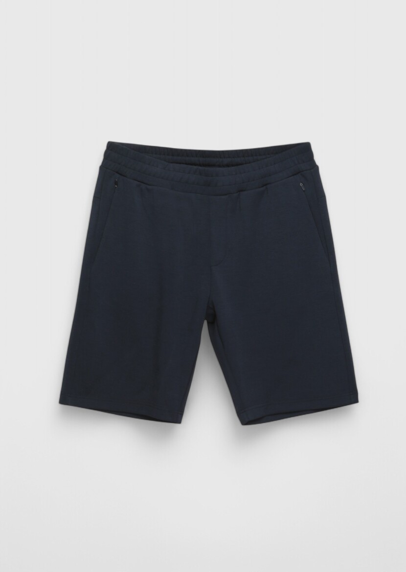 Lacivert Düz Örme Jogging Fit Spor Bermuda - 5