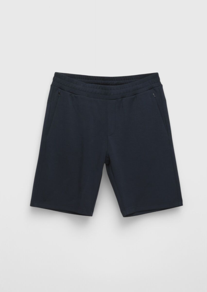 Lacivert Düz Örme Jogging Fit Spor Bermuda - 5