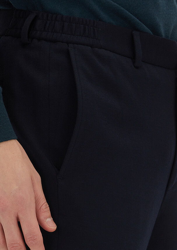 Lacivert Düz Örme Modern Fit Klasik Yün Karışımlı Pantolon - 3