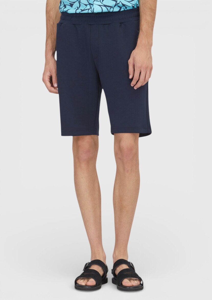 Lacivert Düz Örme Regular Fit Casual Bermuda - RAMSEY